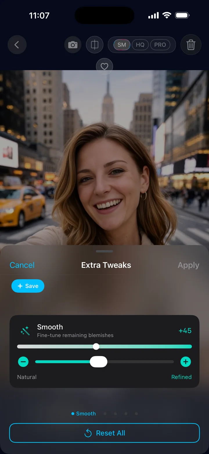 On-device adjustment sliders in Tweaky